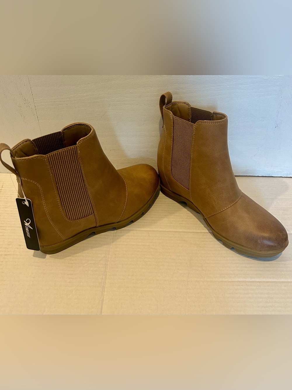 Women's Chelsea Ankle Boots in Cognac - Slip-On Casual Booties